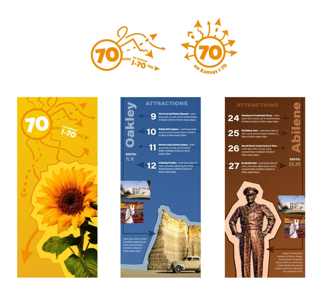 A design concept for a travel brochure with custom logo and internal page examples.