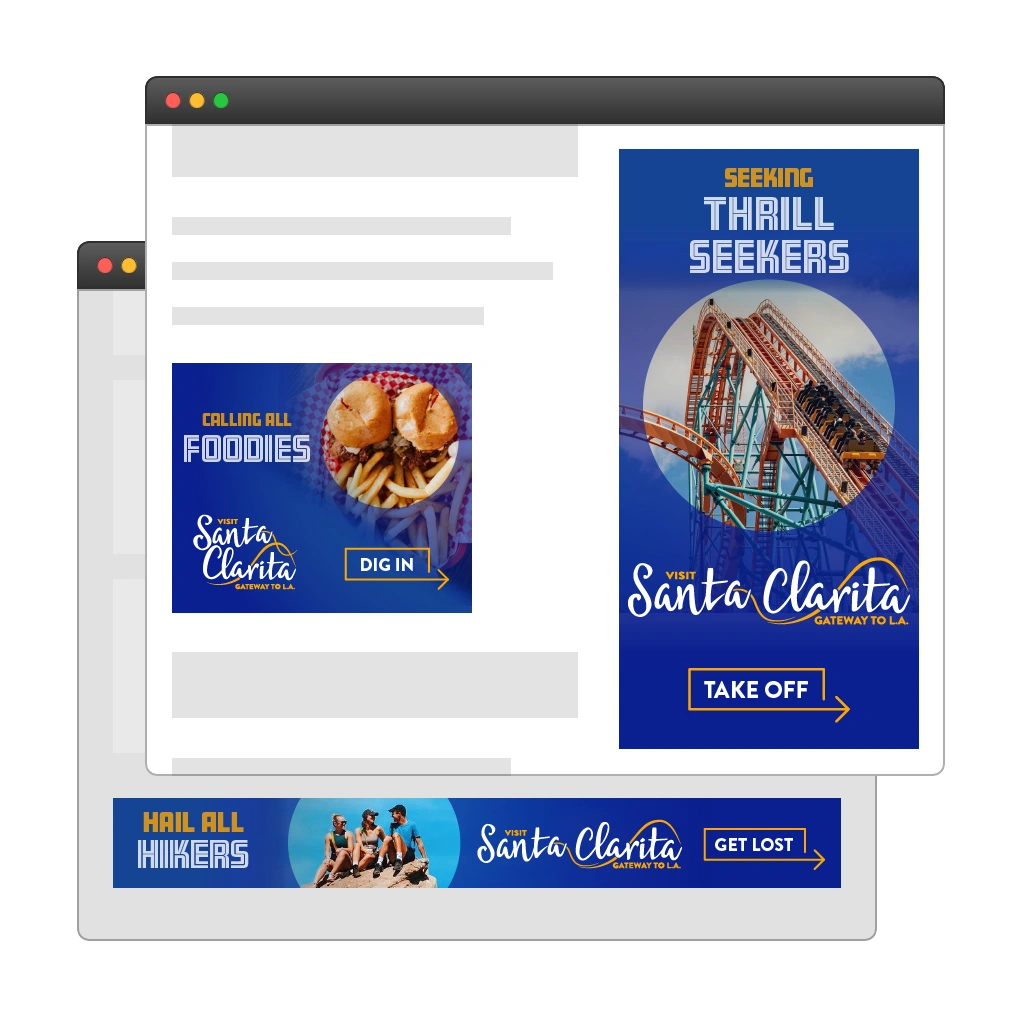 Various sizes of digital banner ads for Visit Santa Clarita.