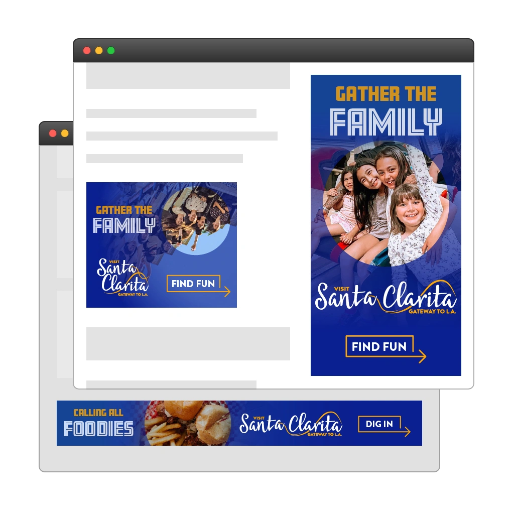 Various sizes of digital banner ads for Visit Santa Clarita.