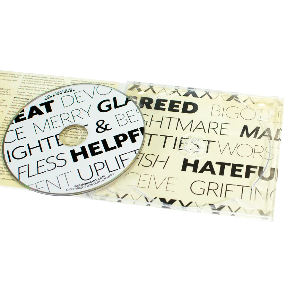 A 6-panel digipack open with the CD removed.