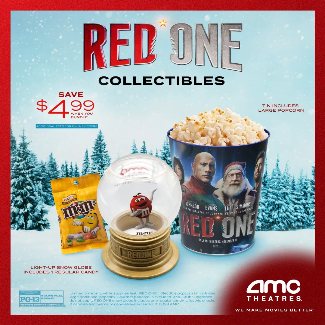 A social media post for Red One movie concession accessories.