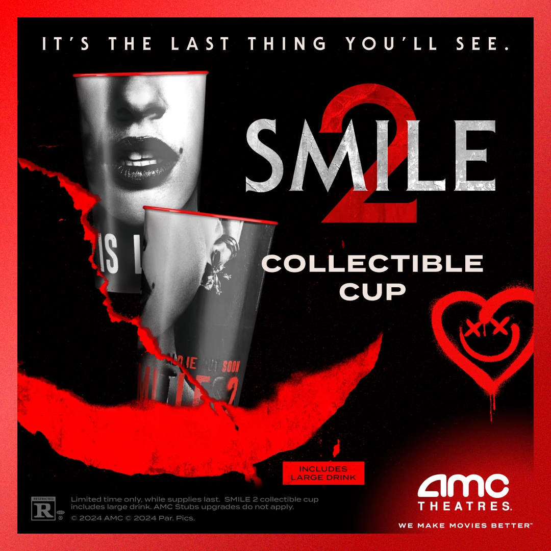 A social media post for Smile 2 movie concession accessories.