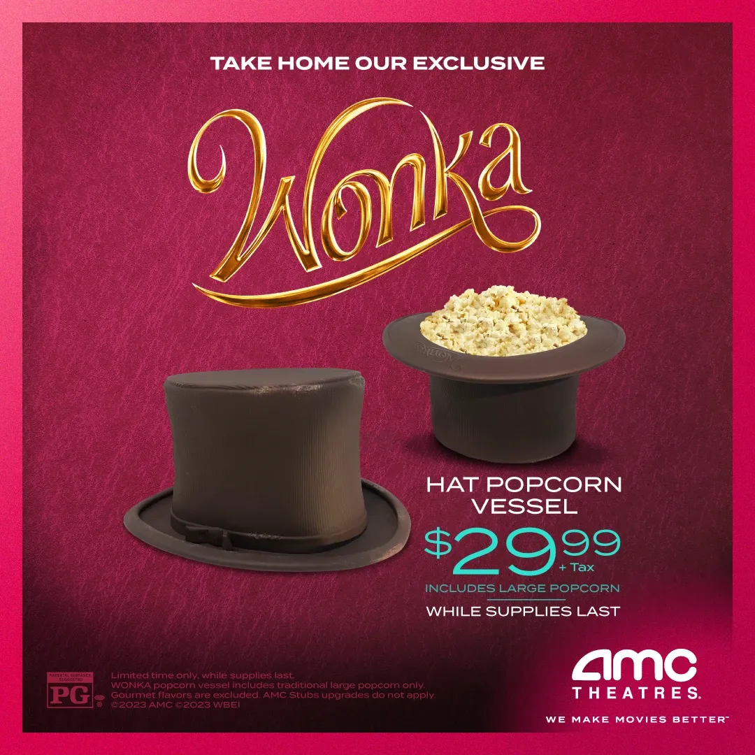 A social media post for Wonka movie concession accessories.