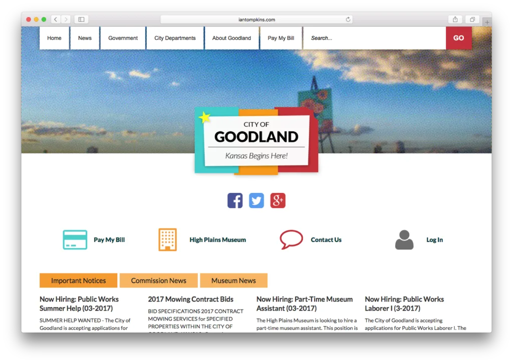 A city website at desktop size.