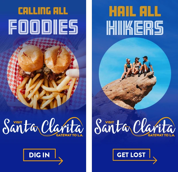 Large vertical digital banner ads for Visit Santa Clarita.