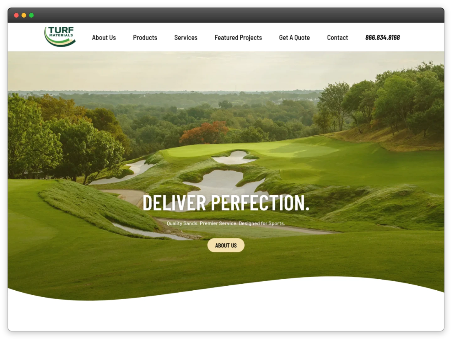 The Turf Materials desktop home page.
