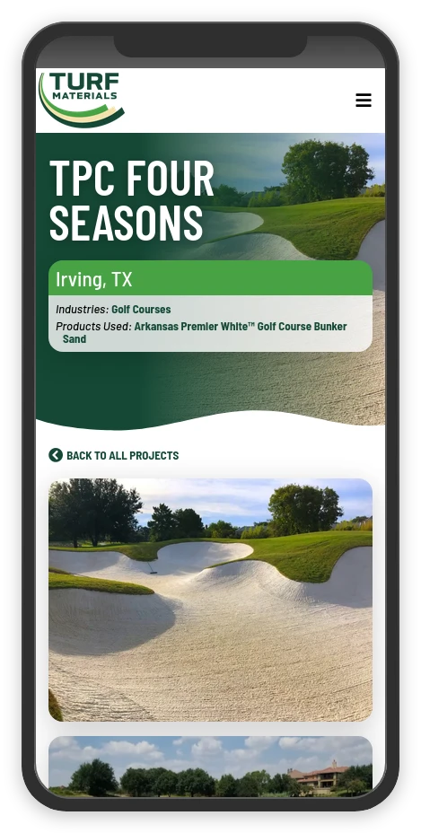 The Turf Materials mobile website.